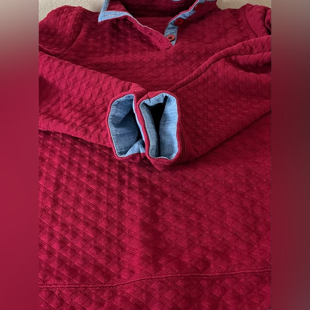 Crown & Ivy Belk Burgundy Diamond Quilted Pullover with Chambray Trim Size XXL - Picture 6 of 9